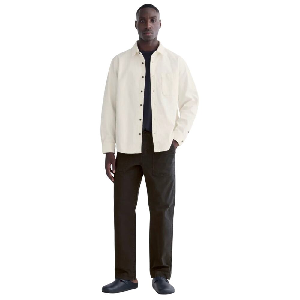 EVERLANE Men’s Organic Cotton Button Up Canvas Overshirt Ivory/Bone